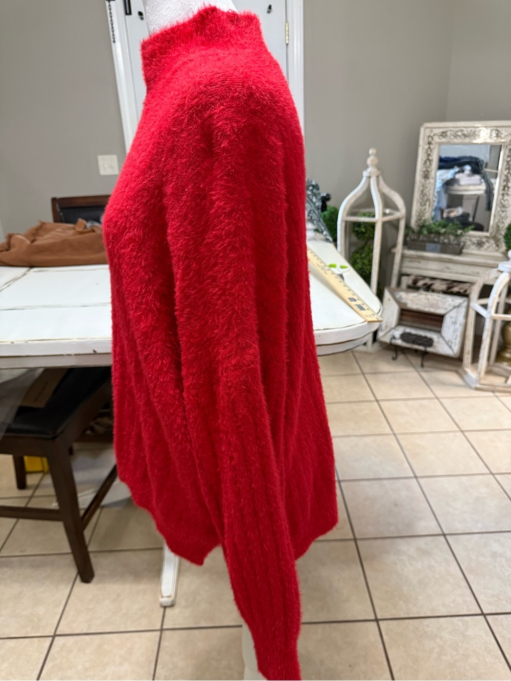 Jessica Simpson Red Fuzzy Eyelash Sweater | Mock Neck | Cozy Plush Knit | Size L - Picture 5 of 10